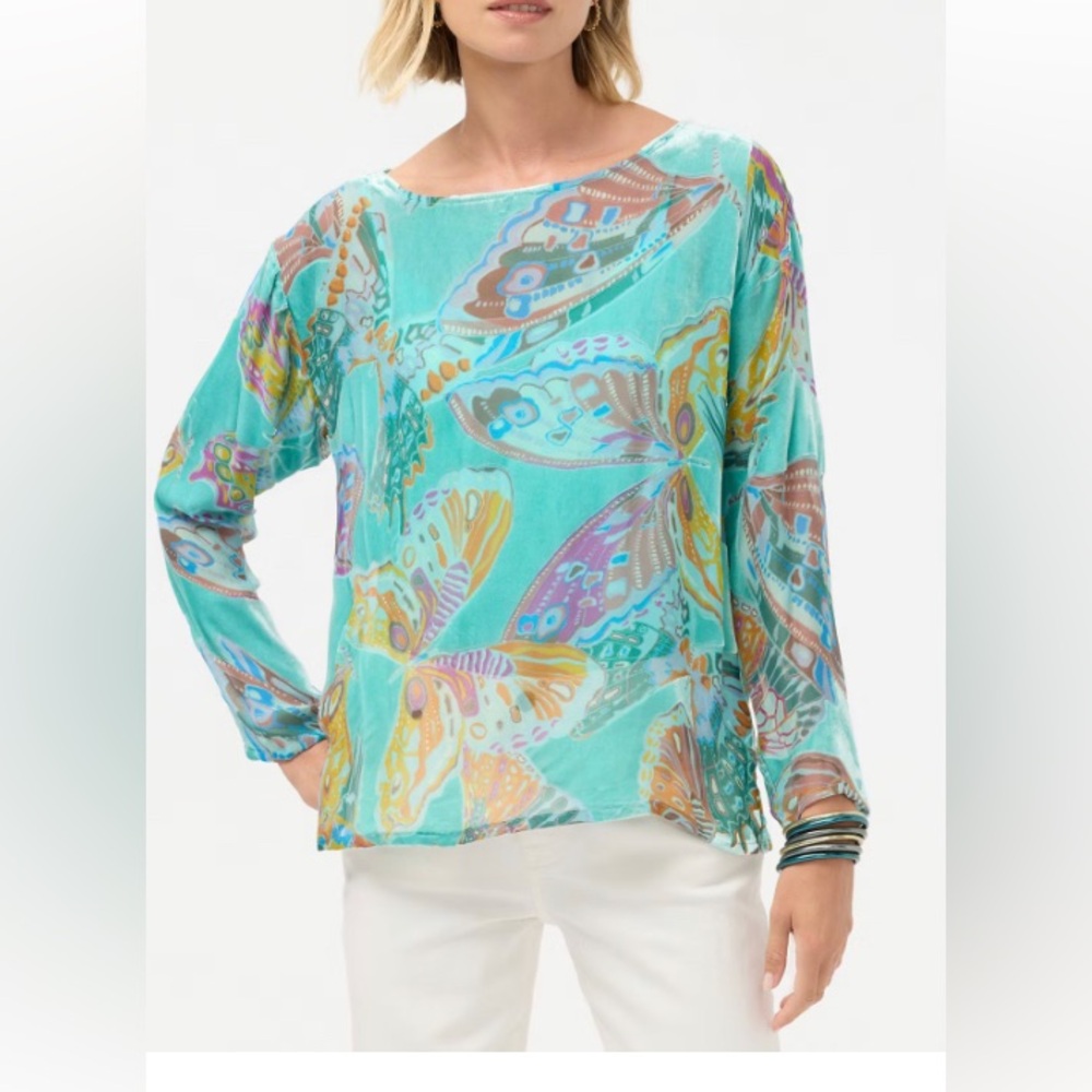Johnny Was Multicolor Butterfly Print Burnout w/ Cami Blouse. M, NWT.